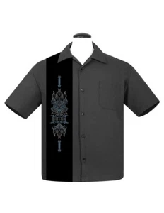 Steady Clothing Pinstripe Tiki Panel Rockabilly Grey Button Down Shirt ST35468 - Picture 1 of 3