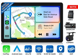 10.95" Car Stereo Android 13 QLED Touchscreen GPS 4G LTE Wireless Apple CarPlay - Picture 1 of 23