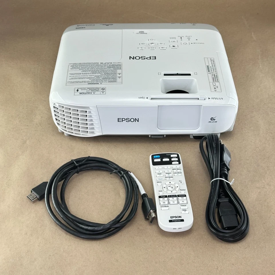Epson PowerLite 107 LCD Projector – Remote, HDMI, Cord - New Lamp - Image 1 of 4