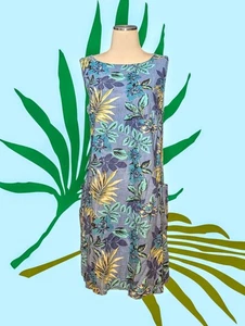WHITE STAG Floral Dress LINEN BLEND Sleeveless POCKETS Green Blue Women's Medium - Picture 1 of 9