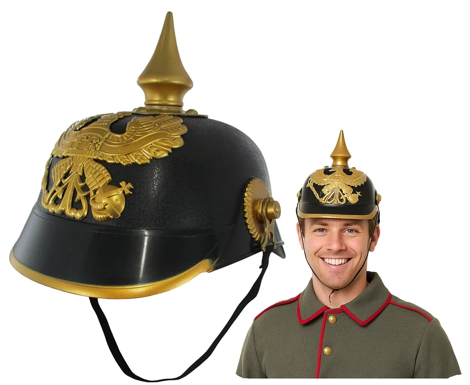 Casco Pickelhaube de plástico alemán para adultos oficial disfraz con púas accesorios utilería Foto 1 de 4