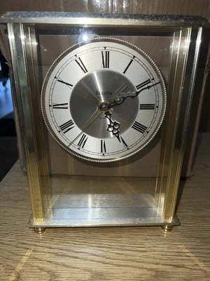 BULOVA Mantel, Shelf Or Table Quartz Bright Brass Clock (NO Pendulum) B1704 - Image 1 of 4
