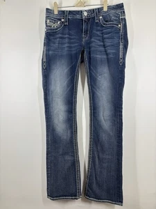 Rock Revival Ashley Bootcut Blue White Embroidered Embellished Low Rise Jeans 30 - Picture 1 of 5