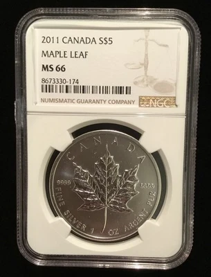 2011 Canada 1oz Silver Maple Leaf $5 NGC MS-66 - Image 1 of 4