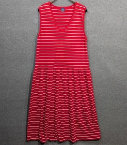 Vestido De Colección Lands End Para Mujer XL Algodón Maxi Simple Rojo Blanco Rayas Grandmacore - Imagen 1 de 11