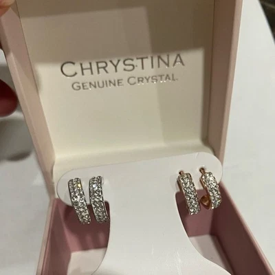 Chrystina genuine crystal hoop earrings silver plated set of 2  New - Image 1 of 4