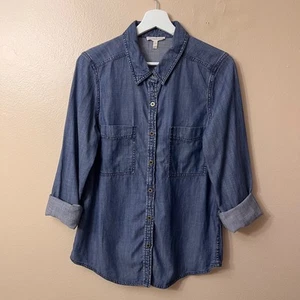Camisa Top Azul EILEEN FISHER Para Mujer Cambray Con Botones Talla S - Imagen 1 de 11