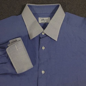 Brioni Shirt Mens 17 XL Blue Contrasting French Cuff Dress Italian Neiman Marcus - Picture 1 of 11
