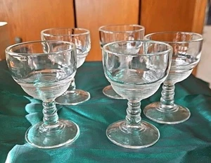 5 Vtg Art Deco Stemmed Cordial Shot Glass Set Clear Pressed Ribbed 3.5" Tall - Picture 1 of 14