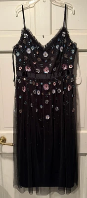 Adrianna Papell Sequin Floral Dress Sz 16 Embroidered Cocktail - Image 1 of 4