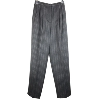 Винтажные брюки J McLaughlin с высокой посадкой в тонкую полоску 100% шерсть серый карманы размер 8 - Изображение 1 из 4