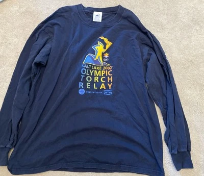 Vintage 2002 Salt Lake City Olympics Torch Relay Blue T Shirt XL Cola Chevy VTG Foto 1 de 4