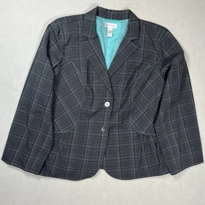 Monroe & Main Women’s Gray Plaid Blazer Sz 16W Lined Button Front Single Vent - Image 1 of 4