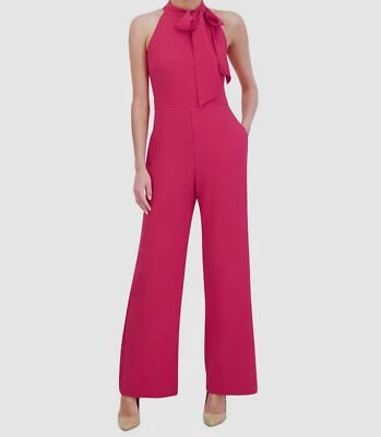 Mono para mujer Vince Camuto rosa crepé halter cuello atado pierna acampanada talla: 12 Foto 1 de 4