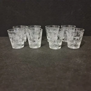 8er Set kleine Digestifgläser "Novo" mit Hirsch- und Baumgravur - Bild 1 von 7