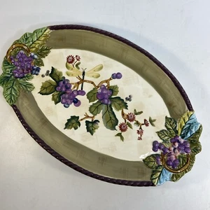 Tracy Porter Serving Platter Claret Collection 14.5 in Dragonfly Relief Grapes - Picture 1 of 7
