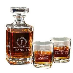 Personalized Whiskey Decanter Set with 2 Matching Glasses