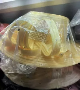 Crystal Bow Kentucky Derby Wedding Hat Church Wide Brim Dressy Cocktail Yellow L - Picture 1 of 3