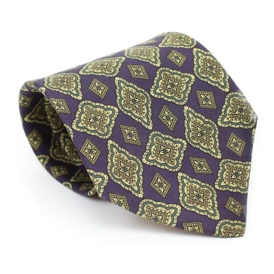 Винтажный Henry Grethel фиолетовый/желтовато-коричневый перемешанный медальон фуляр печать шелковый галстук США - Изображение 1 из 4