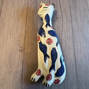 Vintage rustikale Katze Koi Fisch Holz Brosche Anstecknadel - Bild 1 von 7