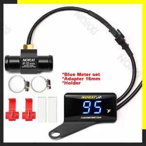 Motorcycle Fahrenheit Gauge Blue Digital Water Temperature Meter + Adapter 16mm - Picture 1 of 11