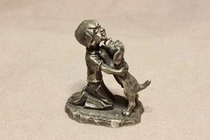 Vintage Little Gallery by Hallmark Pewter figurine I Wuff You Dog Kissing Kid by - Picture 1 of 5