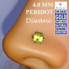 Diwani 4,0 mm natürlicher Peridot 14 Karat Gold Hochzeit Nase Körper Piercing Ring Pin Nieten