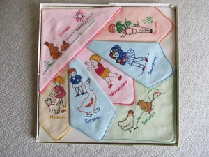 Lotto fazzoletti cotone bambino vintage Hanky settimana giorno mai usati in scatola - Foto 1 di 5