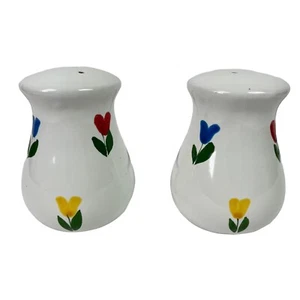 Handpainted Ceramic Salt Pepper Shakers Made in Italy Floral Tulip Vintage 4” - Picture 1 of 6