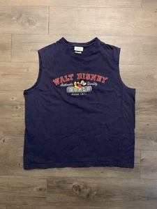 Vintage Mickey Mouse Walt Disney World T-Shirt Large Sleeveless Cartoon Y2K Blue - Picture 1 of 5