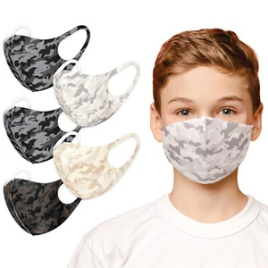 Unisex Kids 5 PACK Camouflage Print Face Mask Reusable Washable Protective Cover - Picture 1 of 3