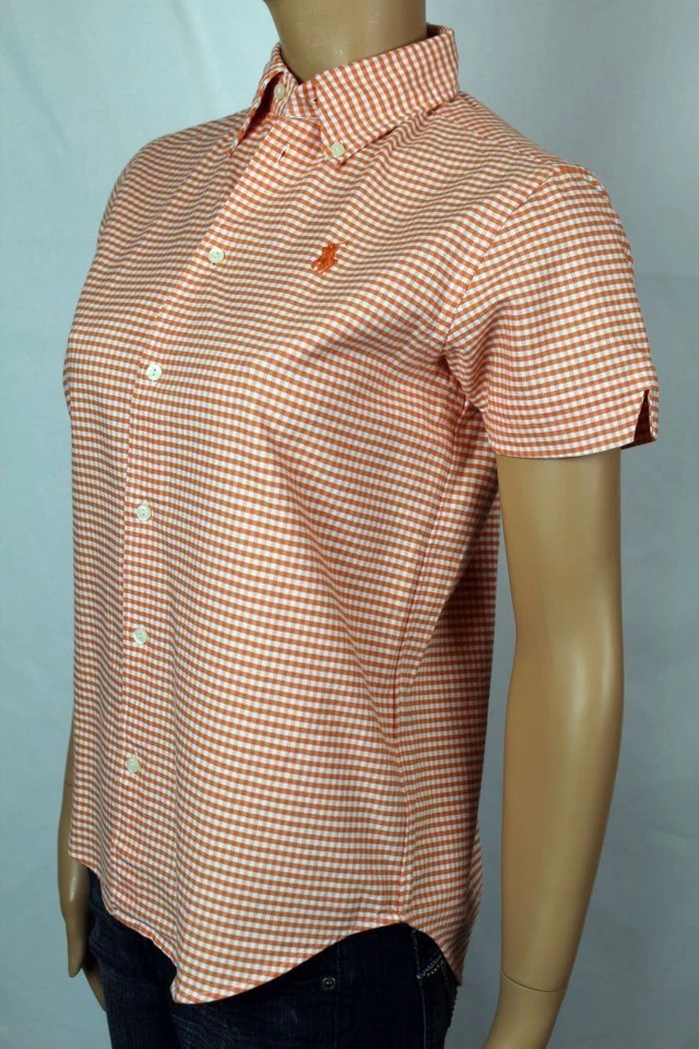 Camisa Ralph Lauren Naranja Blanca A Cuadros Oxford Abotonada Manga Corta Nueva con Etiquetas Foto 1 de 1