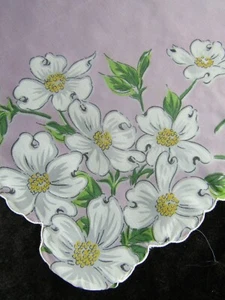 Sheer Pink Nylon Hankie Vintage Dogwood Print Handkerchief Flower Hanky HK1232 - Picture 1 of 9