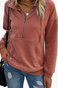 PRETTYGARDEN Women’s Casual Long Sleeve Lapel Zipper Sweatshirt Drawstring Loose - Picture 1 of 3