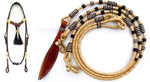 Set of Western Leather Headstall / Hand Braided Rawhide Show Romel Romal Reins
