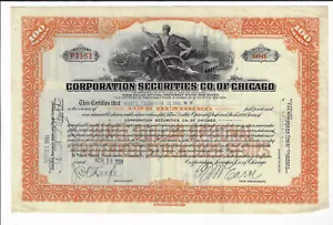 ILLINOIS 1931 Corporation Securities Company of Chicago Stock Certificate - Picture 1 of 2