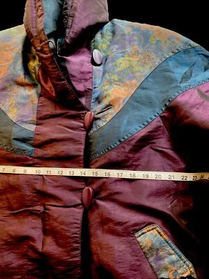 VTG 90s Cyclone Hooded Goose Down Long Trench Puffer Jacket Coat Purple Shiny - Image 1 of 4