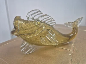 Atemberaubende Mid Century Bernstein Crackle Glas 25 cm Fisch Vase - vermutlich Blenko - Bild 1 von 4