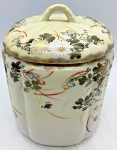ANTIQUE PORCELAIN BISCUIT / COOKIE JAR FLOWERS Gold Accents - Picture 1 of 7