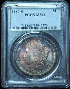 1880-S Morgan Dollar MS66 PCGS - Gem w/ Iridescent Toning! - Picture 1 of 5