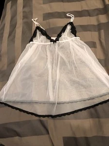 Victoria's Secret Pink Sheer Lace Babydoll Nightie Sexy Lingerie Sz Med W/ Thong - Picture 1 of 12