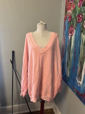 Aerie Vacay Everyday V-Neck Sweatshirt Womens L Pink Comfy - Image 1 of 4