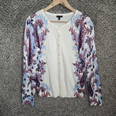 Cardigã Talbots Feminino Médio Off White Botão Leve Paisley Feminino - Imagem 1 de 4