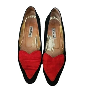Escada Womens Vintage Black Suede Red Heart Loafer 9 - Picture 1 of 15