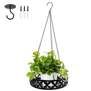 Modern Black Metal Plant Hanger w/Chain & Hook - Indoor/Outdoor - Picture 1 of 7