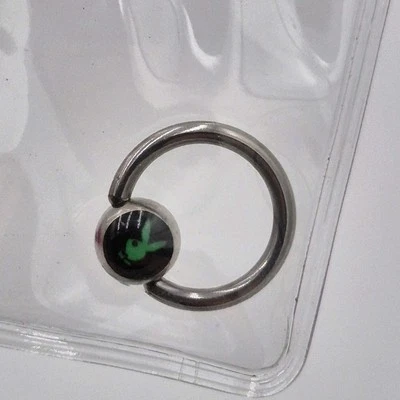  Playboy Body Jewelry Captive Bead Ring 14G Green Bunny Logo Piercing NOS 2010  - Image 1 of 4