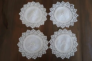Vintage Linen Crocheted Lace Round Drink Coasters 6" - Picture 1 of 5