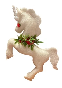 Vintage Handmade White Felt & Beaded Unicorn Christmas Ornament - Picture 1 of 7