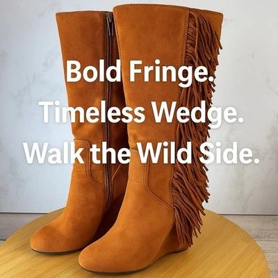 Botas de cuña Charlotte Russe de gamuza con flecos - Talla 7 - Boho Western Vaquera Chic  Foto 1 de 4