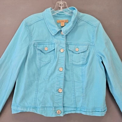 Nine West Blue Jacket Trucker Stretch Classic Button Up Long Sleeve Women Size L - Изображение 1 из 4